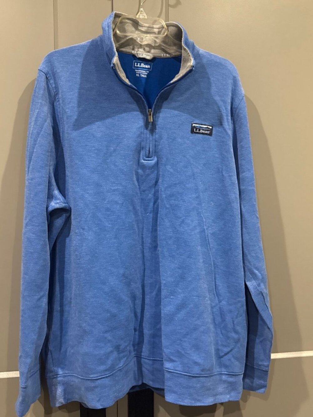L.L.Bean Men's Lakewashed Double-Knit Quarter-Zip Pullover Light Blue Size XLT
